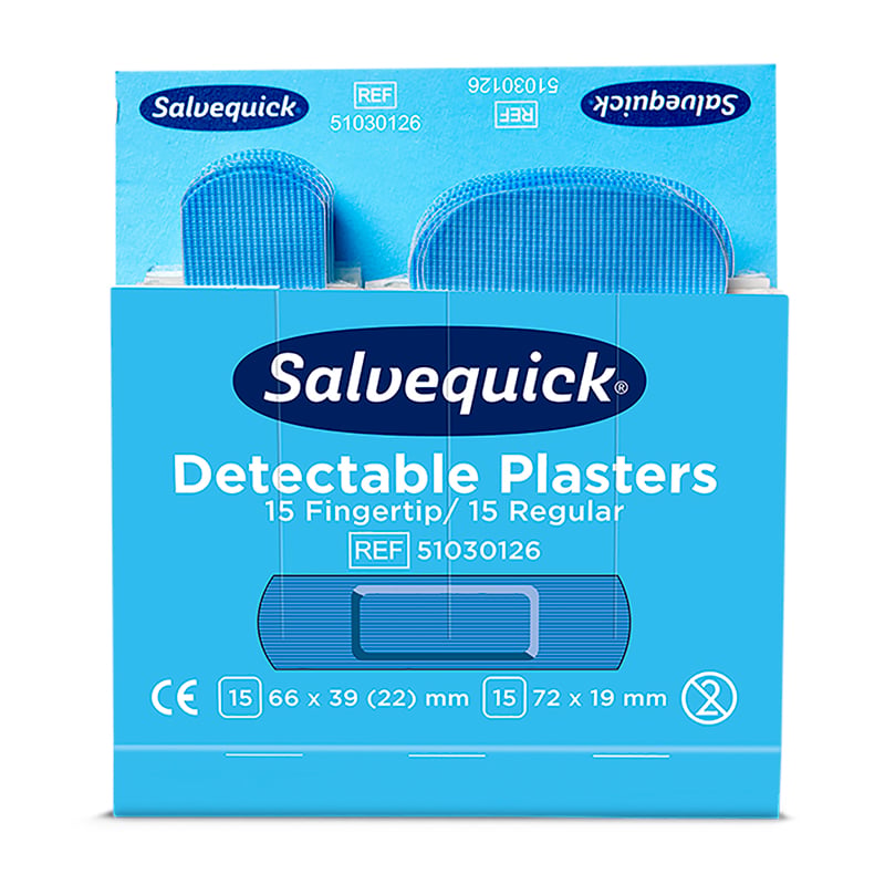Laastari Salvequick Blue Detectable Fingertip, täyttöpakkaus - 1