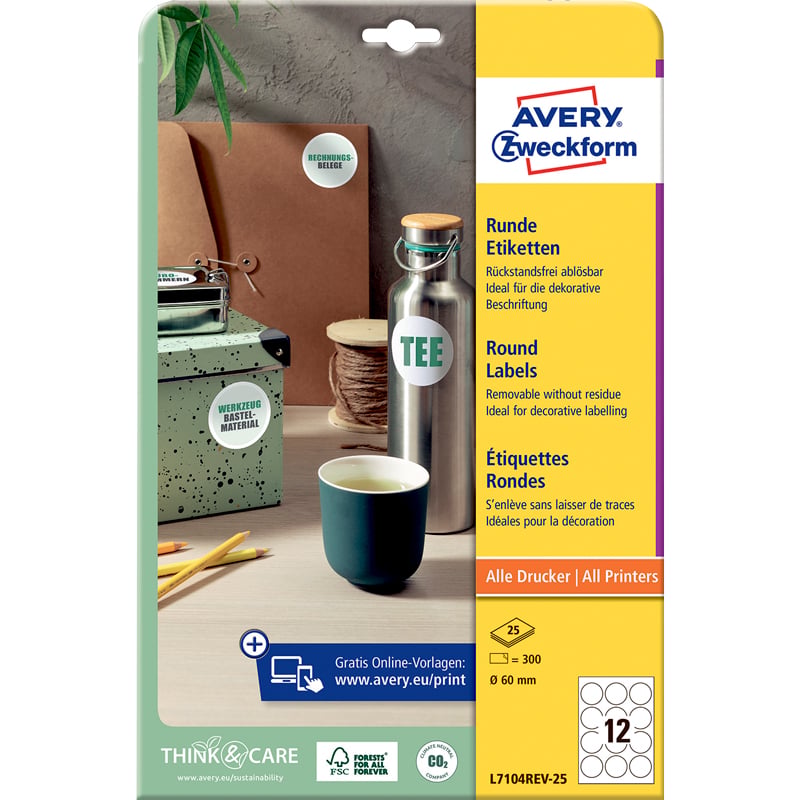 Tulostustarra Avery, pyöreä, irrotettava - 2
