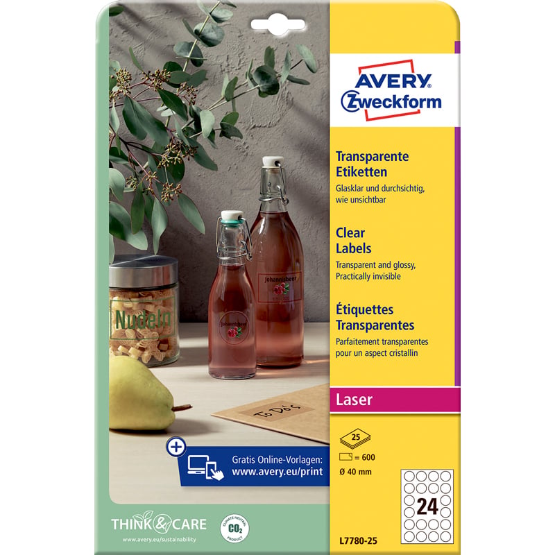 Tulostustarra Avery, läpinäkyvä - 1
