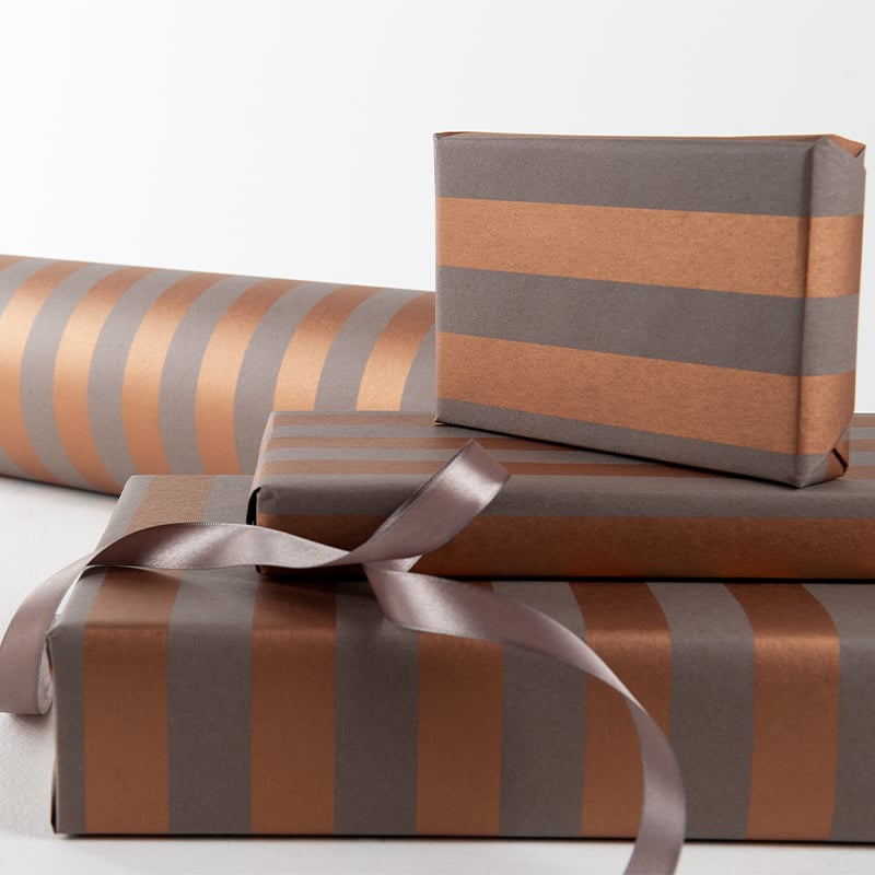 Lahjapaperi Stripes, harmaa/kupari - 2
