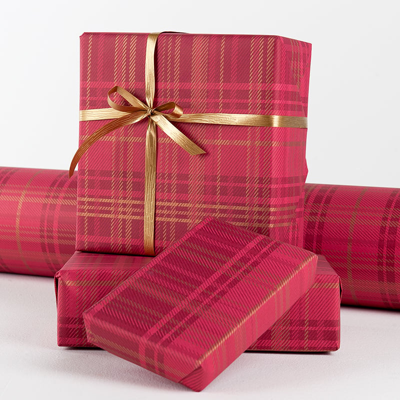 Lahjapaperi Tartan, viininpunainen/kulta - 2
